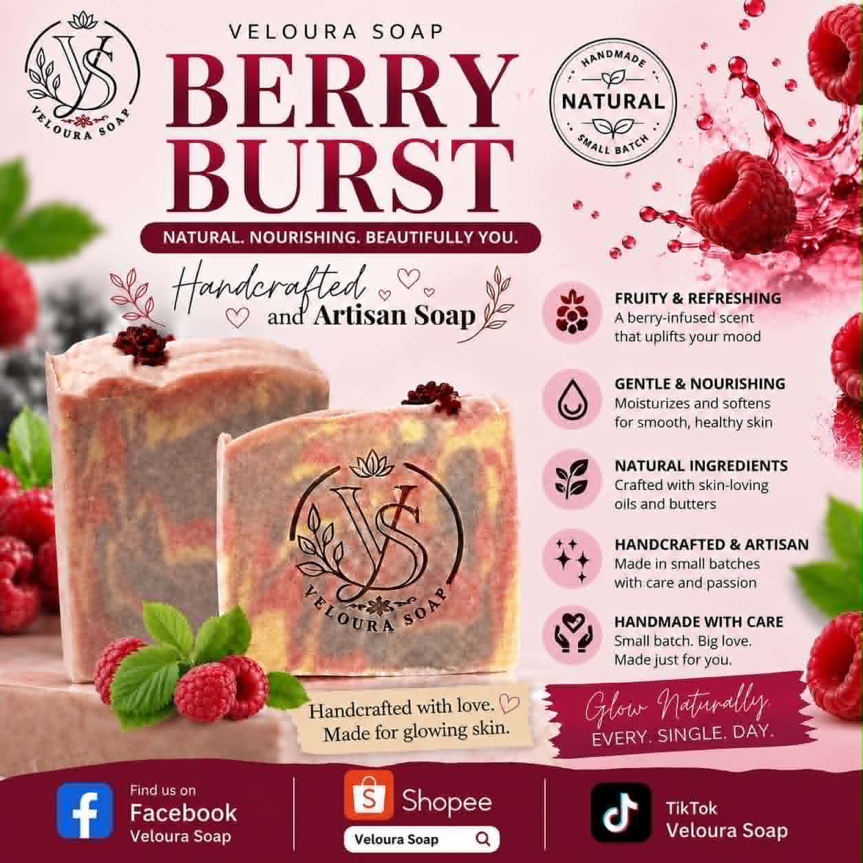 Veloura Berry Burst handcrafted artisan soap — fruity, refreshing berry scent
